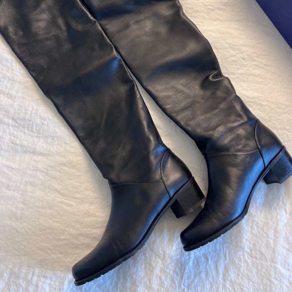Pre-owned Stuart Weitzman Nudunkirk Black Nappa Leather Boot, size 8